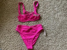 Victoria  s Secret Pink Textured Bikini Set 32B Top  S High-Waist Bottom NWT 