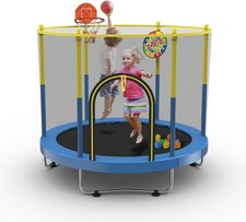 72" Trampoline for Kids with Net,6 FT Indoor  Outdoor Small Blue/Yellow