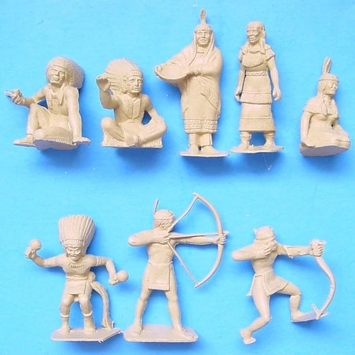 1950s MARX 60MM WESTERN CAMP INDIANS SITTING CHEIFS, SQUAWS, ARCHERS & DANCING