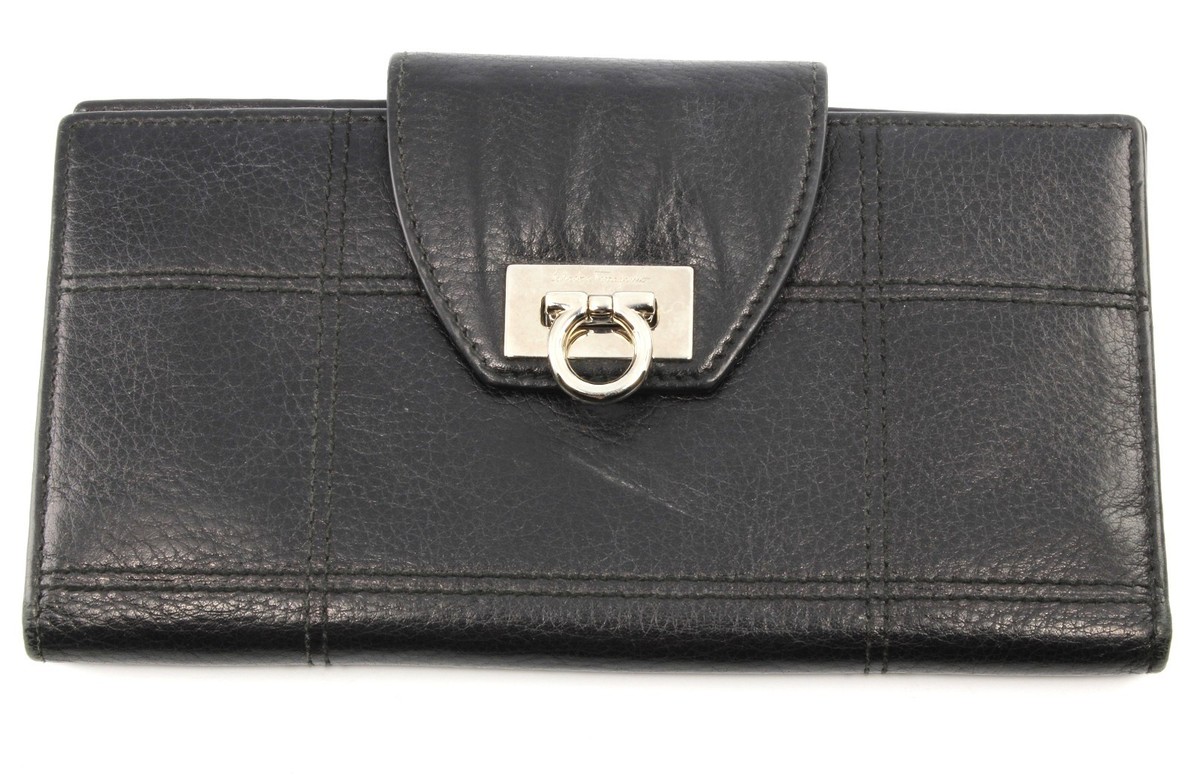 Salvatore Ferragamo Black Leather Silver HW Women's Wallet