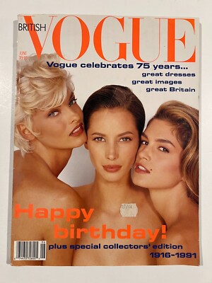 British Vogue June 1991 Cindy Crawford Christy Turlington Linda