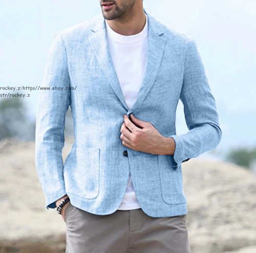 New Men's Cotton linen Coat Casual Lightweight Blazers Summer Business Jackets - Picture 9 of 19