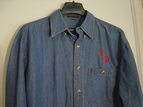 CAMISA UNISEX ""LA LOVING"" AZUL MEZCLILLA 7 BOTONES MANGA LARGA 100% ALGODÓN TALLA - Imagen 2 de 5