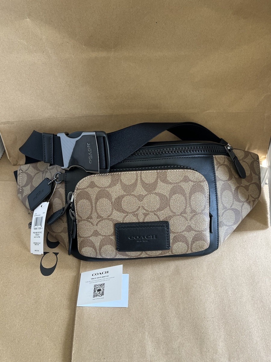 NWT Coach Men's Khaki/Black Signature Canvas & Leather Track NWT Coach Men's Khaki/Black Signature Canvas & Leather Track
