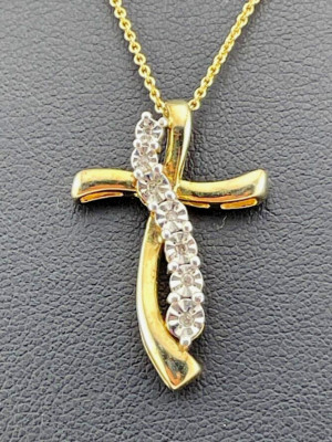 OTC THAILAND GOLD ÜBER 925 STERLINGSILBER DIAMANT AKZENT KREUZ 18 ZOLL GLAUBE 4117