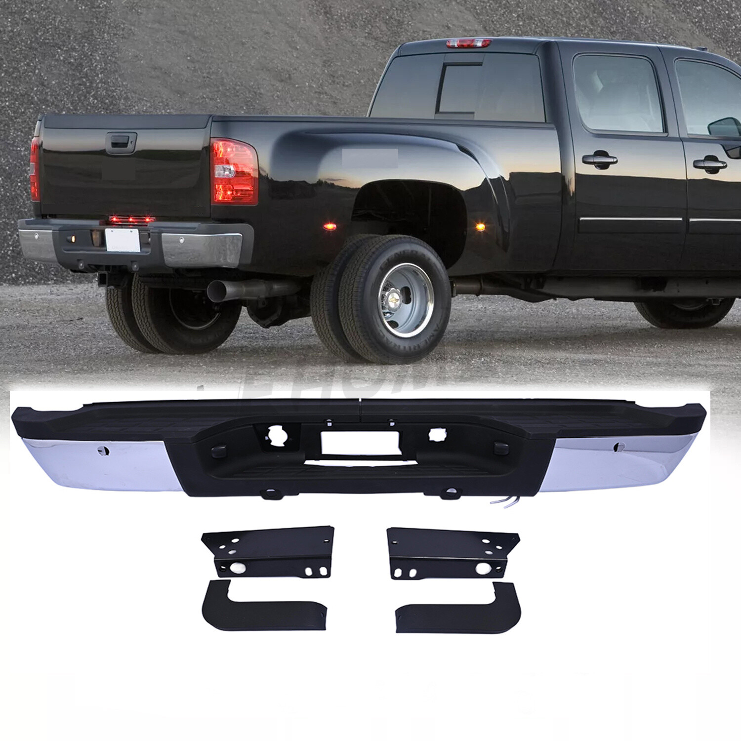 NEW Chrome Rear Steel Step Bumper W/ For 2007-2010 GMC Sierra 2500HD 3500HD