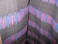 BLACK/BLUE  COTTON FABRIC W/ VERTICAL DARK RED  DESIGNS, NEW, 74 1/2" BY 44"