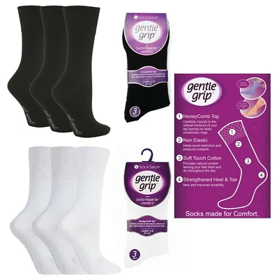 3 6 12 PAIR WOMENS LADIES NON ELASTICATED GENTLE GRIP SOCKS SOFT DIABETIC UK 4-8