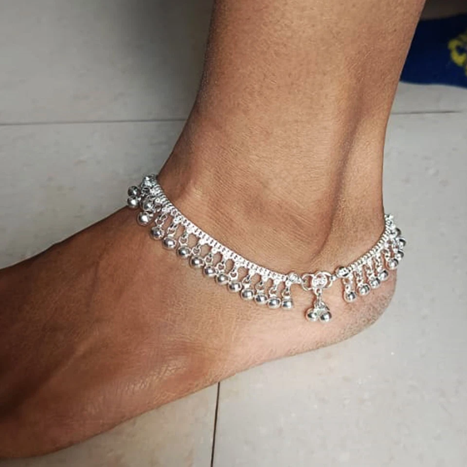 Tobillera hecha a mano de plata pura para mujer joyería tradicional india de danza del vientre Foto 3 de 4
