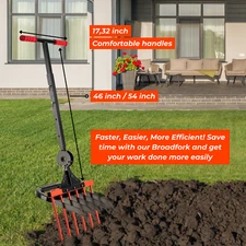 Broadfork for Gardening - Portable and Ergonomic  6+5 Sharp Tines,Cultivating