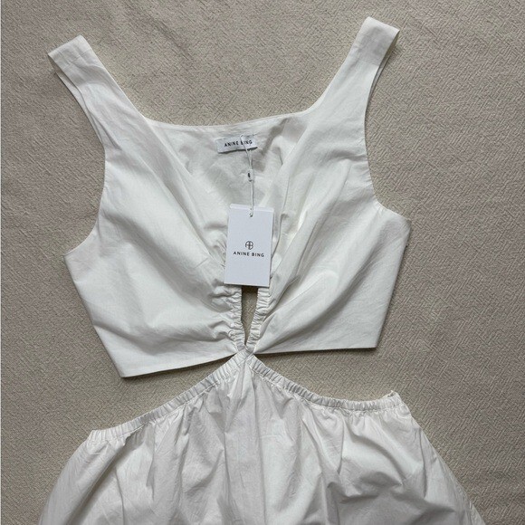 NEW Anine Bing Dione White Poplin Cotton Cut Out Midi Dress