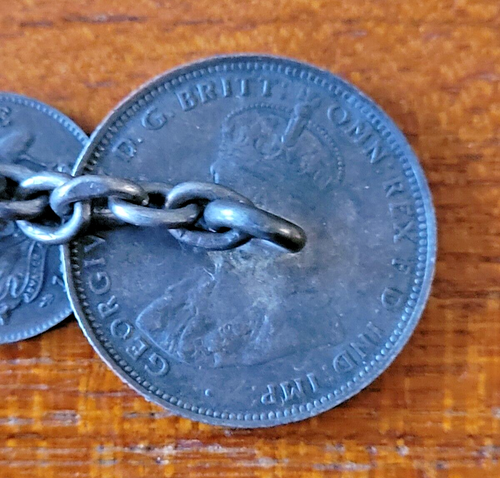 Set Australien 1910-12 Münze Manschettenknöpfe .925 Silber mit Weißmetallketten - Bild 3 von 8