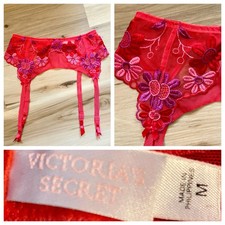 Vintage Y2K 90s Victoria's Secret Garter Belt Red Floral Mesh M Coquette Girl