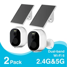 DualBand WiFi6 Solar Battery Powered Wireless Security Camera Sys Outdoor 2PACK