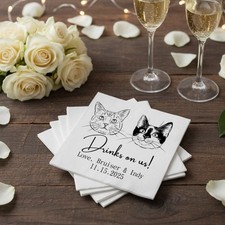 Custom Pet Wedding Cocktail Napkins Personalized Dog Cat 50-200 Pack