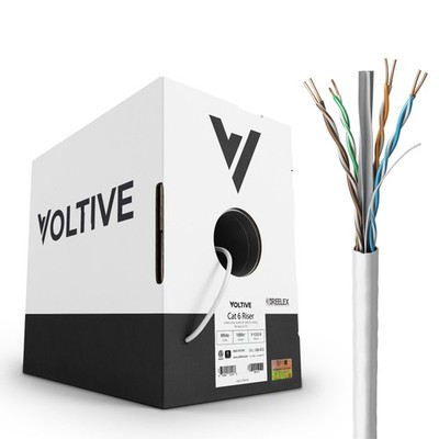 Voltive Cat6 Riser (CMR) Ethernet Cable - UTP, OFC, 1000FT, White