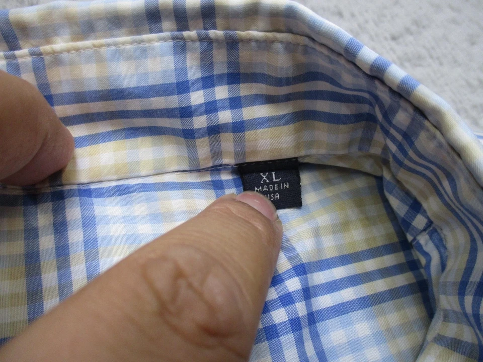 Camisa Burberry London Para Hombre XL Azul Amarillo A Cuadros Con Botones Hecha en Algodón EE. UU. Foto 4 de 4