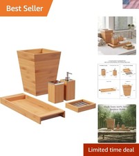 Contemporary Bamboo Bathroom Accessories Set - Trash Bin, Soap Dish,  More