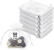 50pcs Organza Bags 3"x4" - White Small Mesh Drawstring Gift Bags