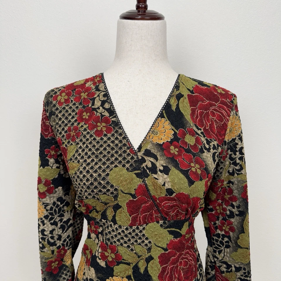 Top Babydoll De Colección Años 90 Para Mujer Mediano Rojo Verde Asiático Estampado Floral Y2K Cintura Imperio Foto 2 de 4