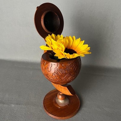 Wood Carving Globe-Shaped Object Small Storage Decorative Wooden Ashtray Retro
