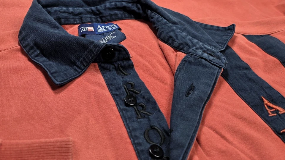 Vtg 90 Arrow Sport Rugby Polo Embroider Logo Long Sleeve Shirt Mens XL Orange - Image 4 of 4