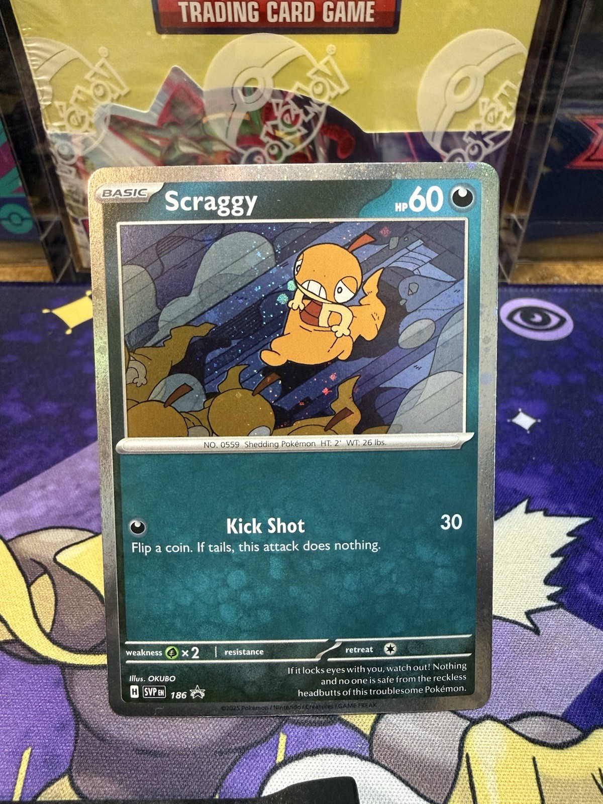 Pokémon TCG Scraggy Black Star Promo SVP186 Cosmos Holo Card