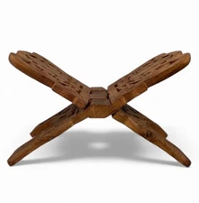 Vintage Ornate Carved Wooden Book Bible Holder Stand Foldable Folding 10.5”x6.5”