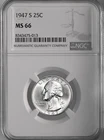 1947-S  25C WASHINGTON SILVER QUARTER "SAN FRANCISCO MINT" NGC MS66 #8343475-013