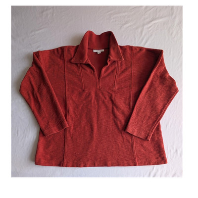 Purejill J. jill Red Collared Knit Pullover Sweater 100% Organic Cotton L