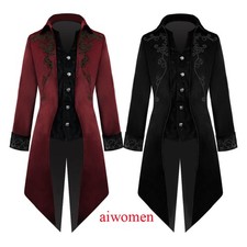 Men Vintage Gothic Tailcoat Long Suit Jacket Tuxedo Frock Coat Prom Chic