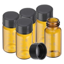 5 Pcs 5ml Amber Glass Vials with Black Screw Caps, Sealed Bottles with Scale