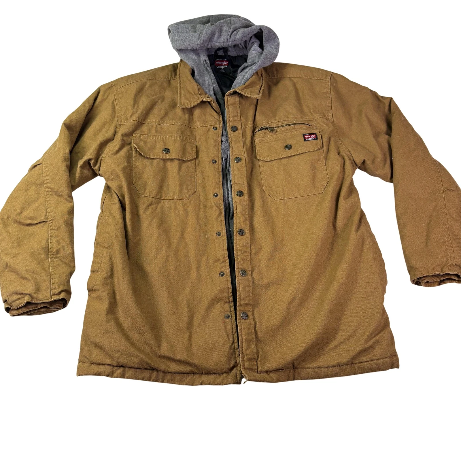 Wrangler Workwear Jacket Mens Large Brown Hooded Canvas Lined Work Coat