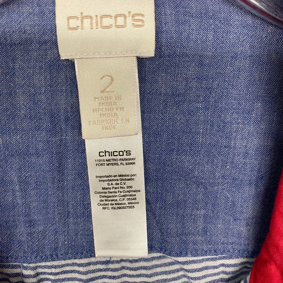 Camisa Chicos Top Mujer L Azul Blanco Rayas Cambray Botón Frontal Talla 2 Foto 2 de 4