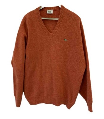 Lacoste Woolmark V-Neck Sweater Men s Size 6 XL Rust Orange Pure Wool #32