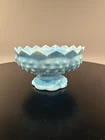 Fenton Blue & White Slag Milk Glass Hobnail Candle Bowl Mid Century- One Chip