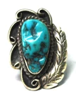 Sterling Silver Vintage Turquoise Chunk Leaf Ring 31mm Size 8