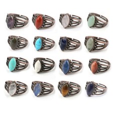 1PC Natural Stone Ring Crystal Quartz Amethyst Resizable Wire Wrap Rings Healing