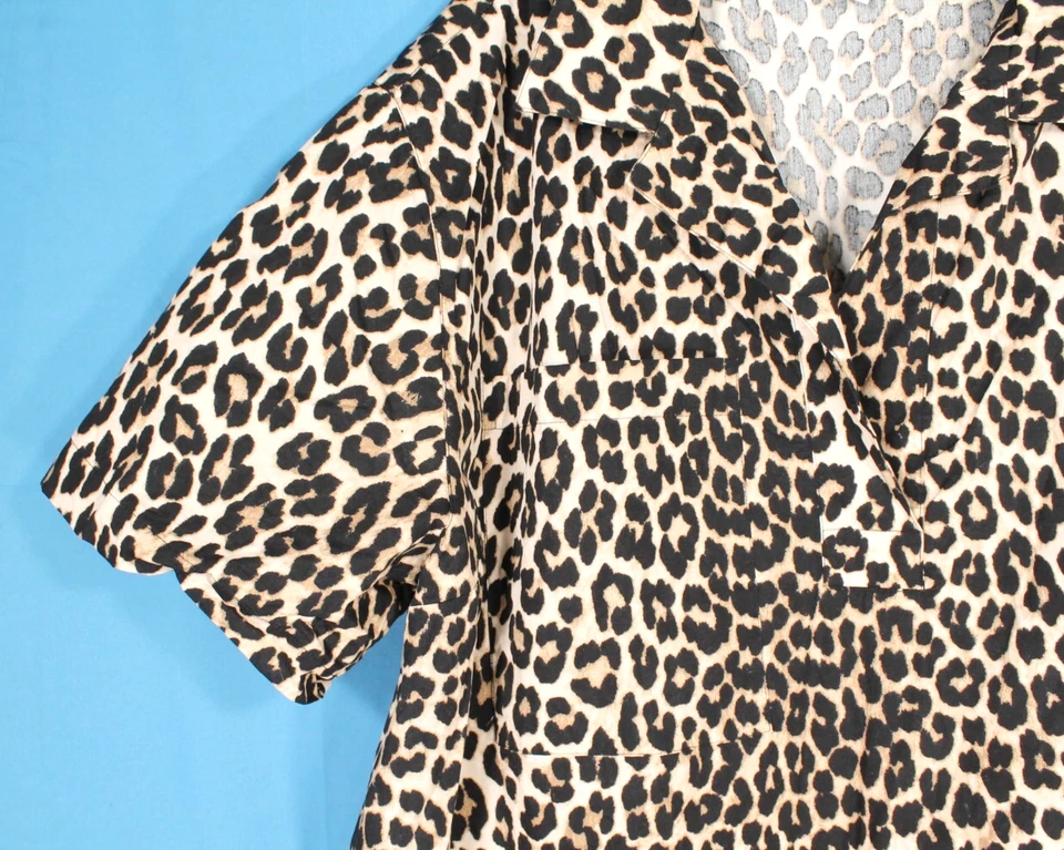 Vestido túnica H&M bege/preto estampa de leopardo gola V bolso SARJA AJUSTE SOLTO tamanho XXL - Imagem 3 de 4