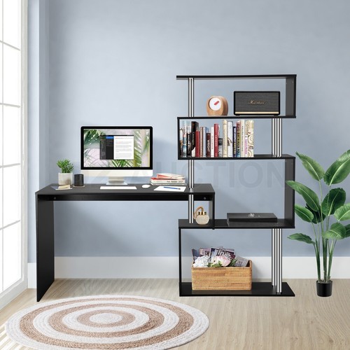 100cm Computer Desk Home Office Desk Study Table with 4 Tier Bookshelf Black - Picture 6 of 12