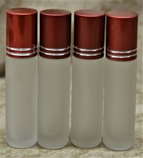 Roll-on Frosted Empty Glass Bottles 0.33 oz 1/3 oz 10 ml Red Top 4 PCS