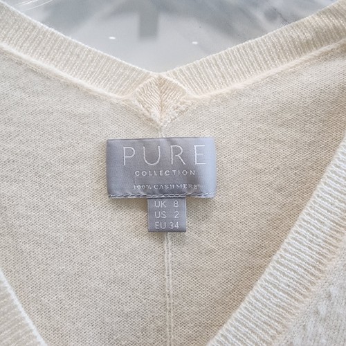 Pure Collection 100% Cashmere V-Neck Oversized Sweater Size 2 Cream 3/4 Sleeve - Picture 2 of 3