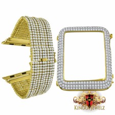 44mm Apple Watch Series 4 6 Bezel Yellow Gold Tone Custom Sizzling Bracelet Band