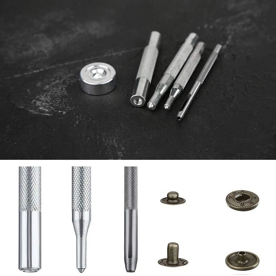 Leather Snap Button Kit Metal Snap Fasteners Press Studs with Installation Tools - Image 3 of 4