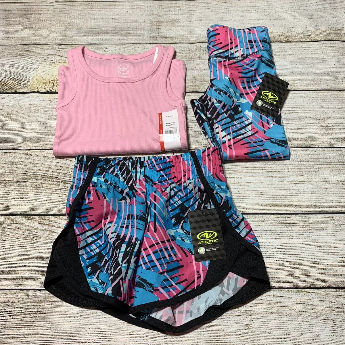 girls size 4/5 athletic clothes. NWT! Athletic Works. Leggings, Tanks, &  Shorts.