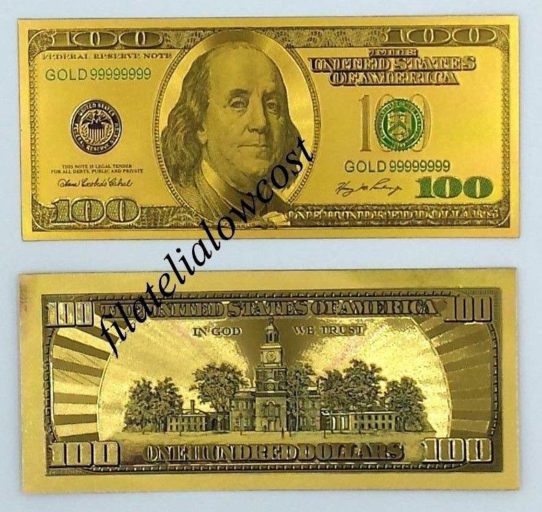 8 pièces de billets de dollar en feuille d'or, nouvelle version billet de 100 dollars en or 100/50/20/10/5/2/1 billets de dollar en or billets de banque en argent USD/10 (Color