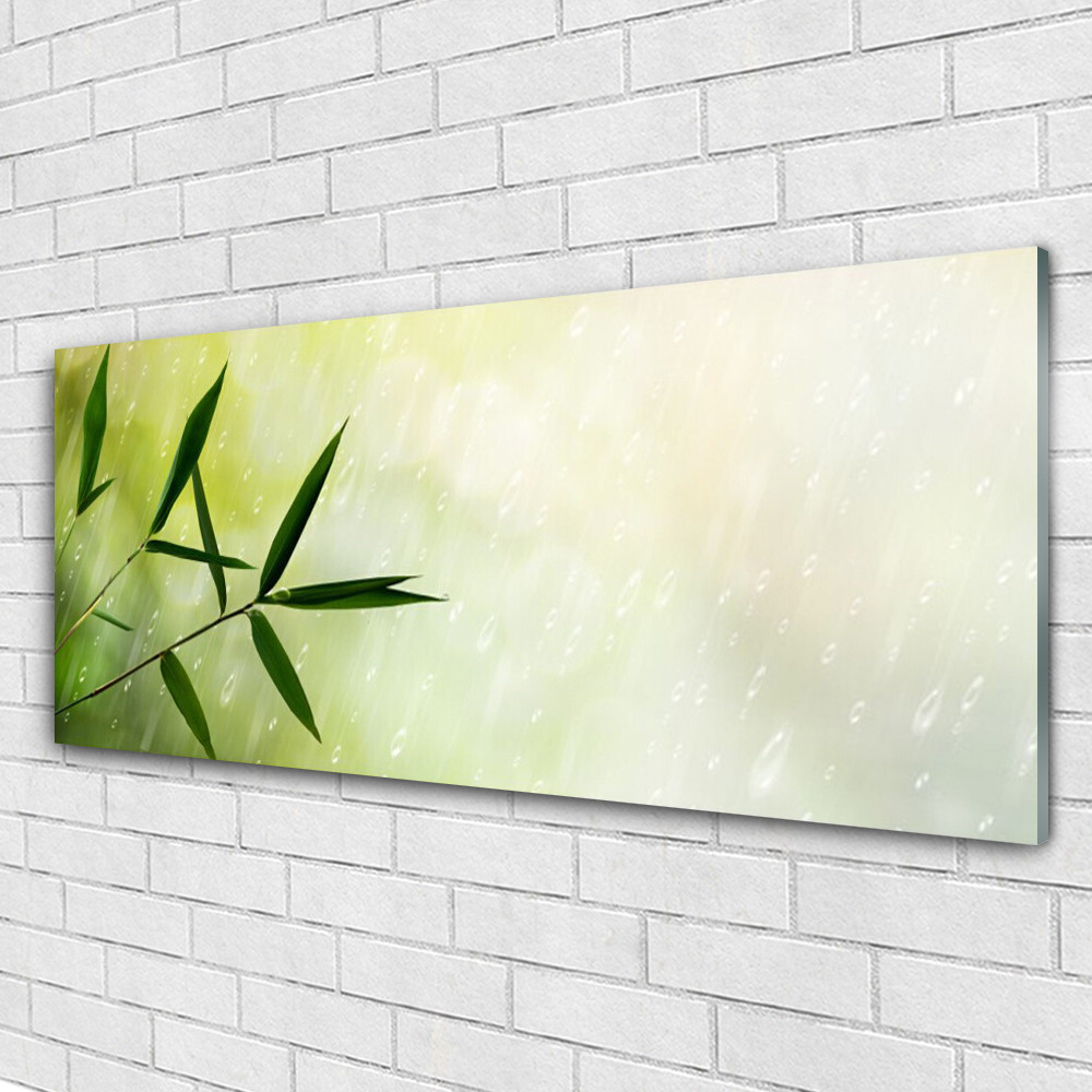 Tableaux sur verre premium 125x50 art floral feuilles et pluie fine