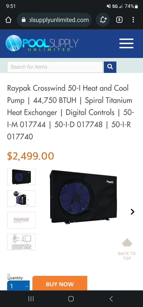 Raypak crosswind I 50 pool heater/cooler 840891042419 | eBay