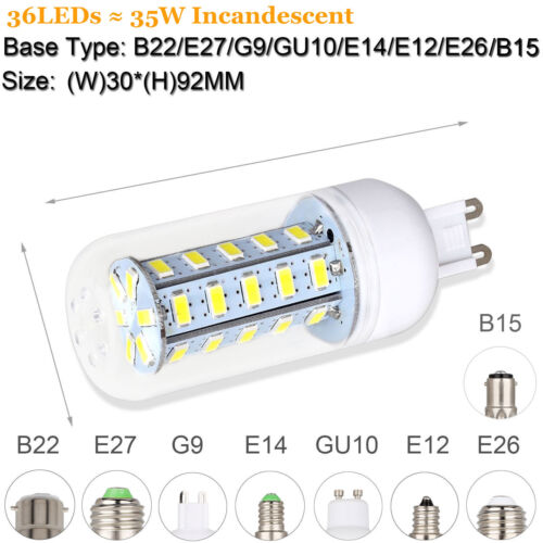 Led Bulb E27 220V LED Corn Light B22 E14 B15 G9 GU10 5730 SMD Energy White Lamp - Picture 14 of 18