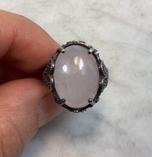 Vintage Sterling Silver Marcasite Rose Quartz Heart Ring Size 5.75